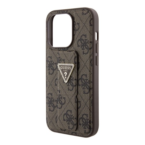 Guess для iPhone 15 Pro чехол GripStand PU 4G with Triangle Diamond metal logo Hard Brown