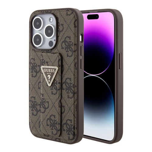 Guess для iPhone 15 Pro чехол GripStand PU 4G with Triangle Diamond metal logo Hard Brown