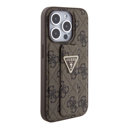 Guess для iPhone 15 Pro чехол GripStand PU 4G with Triangle Diamond metal logo Hard Brown