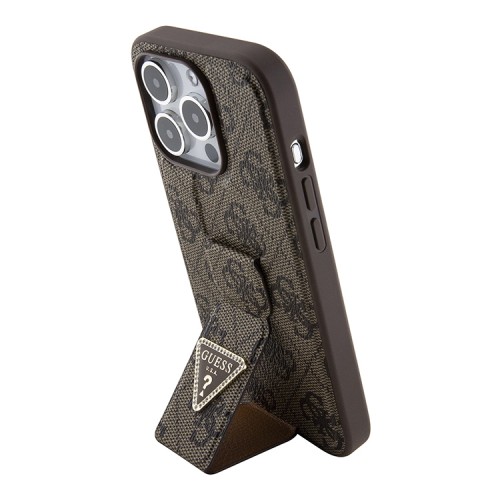 Guess для iPhone 15 Pro чехол GripStand PU 4G with Triangle Diamond metal logo Hard Brown