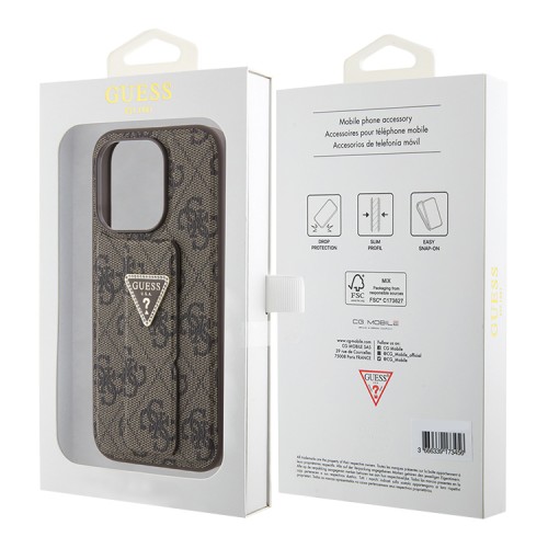 Guess для iPhone 15 Pro чехол GripStand PU 4G with Triangle Diamond metal logo Hard Brown