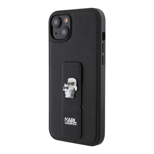 Karl Lagerfeld для iPhone 15 Plus чехол GripStand PU Saffiano NFT Karl Ikonik metal Hard Black