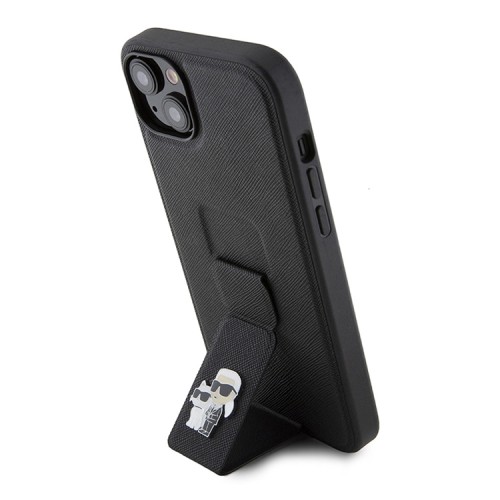 Karl Lagerfeld для iPhone 15 Plus чехол GripStand PU Saffiano NFT Karl Ikonik metal Hard Black