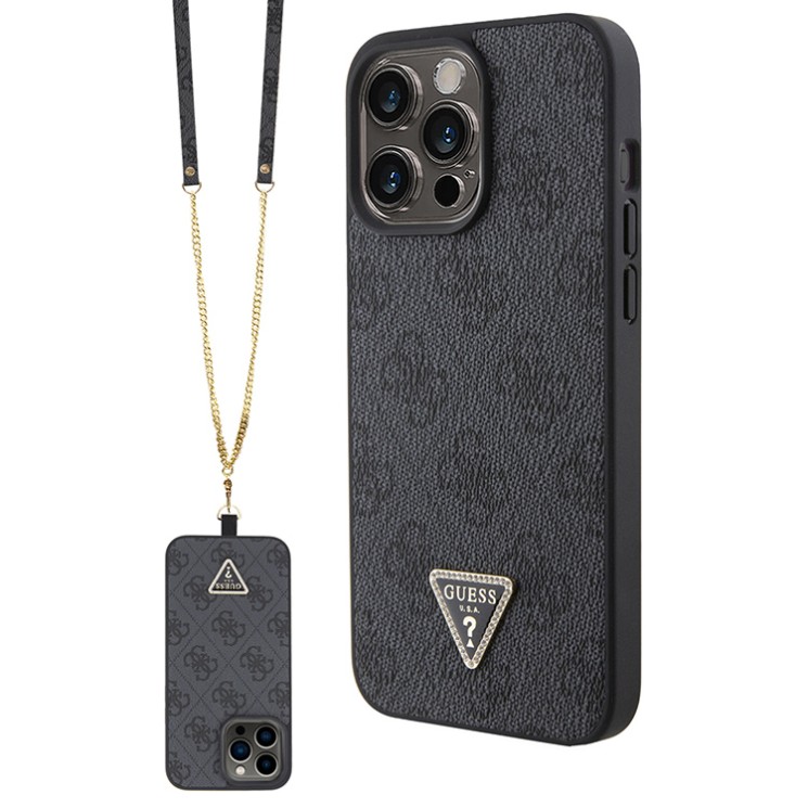 Guess для iPhone 15 Pro чехол Crossbody PU 4G Triangle Diamond logo Hard + Universal Strap Black