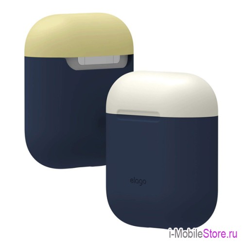 Чехол Elago  Silicone DUO для AirPods 1/2, Blue с крышками White и Yellow