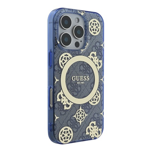 Guess для iPhone 16 Pro Max чехол PC/TPU 4G Peony Blue (MagSafe)