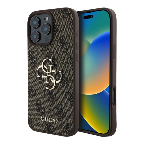Guess для iPhone 16 Pro чехол PU кожа 4G Big metal logo Brown