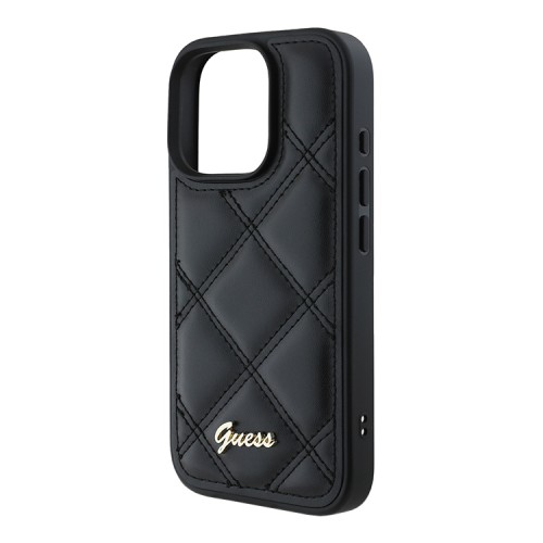 Guess для iPhone 16 Pro чехол PU Quilted with Script metal logo Hard Black