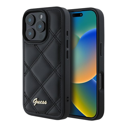 Guess для iPhone 16 Pro чехол PU Quilted with Script metal logo Hard Black