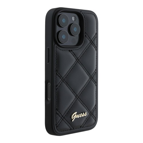 Guess для iPhone 16 Pro чехол PU Quilted with Script metal logo Hard Black