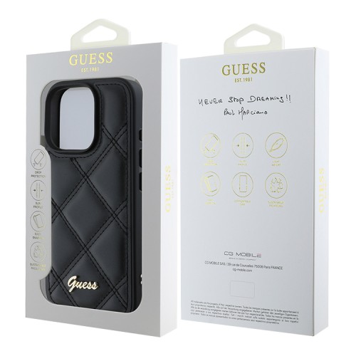 Guess для iPhone 16 Pro чехол PU Quilted with Script metal logo Hard Black