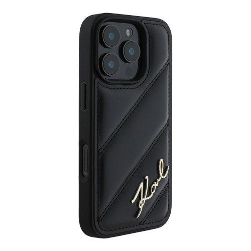 Karl Lagerfeld для iPhone 16 Pro Max чехол PU Quilted Signature metal logo Hard Black