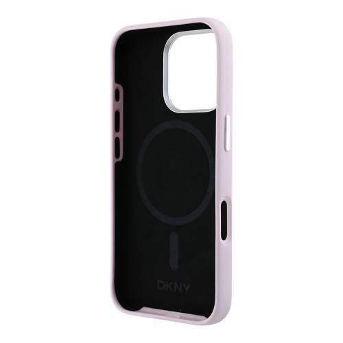 DKNY для iPhone 16 Pro Max чехол Liquid Silicone Metal logo and Camera frame Hard Pink (MagSafe)