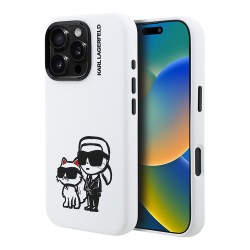Karl Lagerfeld для iPhone 16 Pro Max чехол Liquid Silicone Sketch Karl&Choupette White (MagSafe)