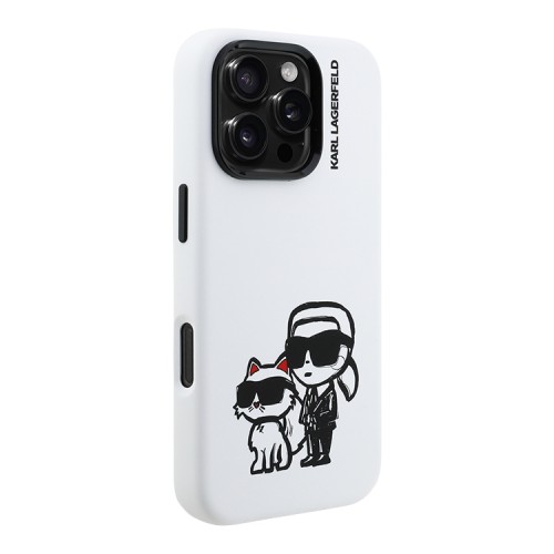 Karl Lagerfeld для iPhone 16 Pro Max чехол Liquid Silicone Sketch Karl&Choupette White (MagSafe)