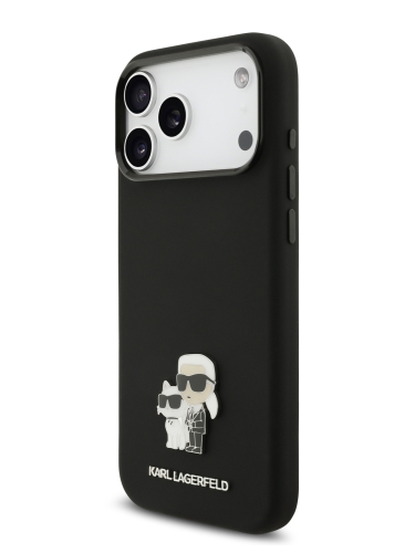 Karl Lagerfeld для iPhone 17 Pro чехол Liquid silicone NFT Karl & Choup Metal pin & Camera Hard Black