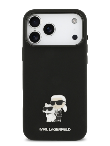 Karl Lagerfeld для iPhone 17 Pro чехол Liquid silicone NFT Karl & Choup Metal pin & Camera Hard Black