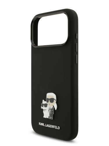 Karl Lagerfeld для iPhone 17 Pro чехол Liquid silicone NFT Karl & Choup Metal pin & Camera Hard Black