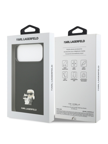 Karl Lagerfeld для iPhone 17 Pro чехол Liquid silicone NFT Karl & Choup Metal pin & Camera Hard Black