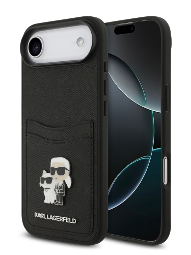 Karl Lagerfeld для iPhone Air чехол PU Saffiano NFT Karl & Choupette metal with Cardslot  Hard Black
