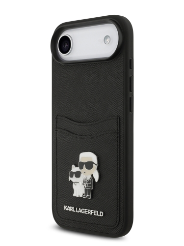 Karl Lagerfeld для iPhone Air чехол PU Saffiano NFT Karl & Choupette metal with Cardslot  Hard Black