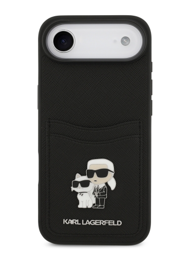 Karl Lagerfeld для iPhone Air чехол PU Saffiano NFT Karl & Choupette metal with Cardslot  Hard Black