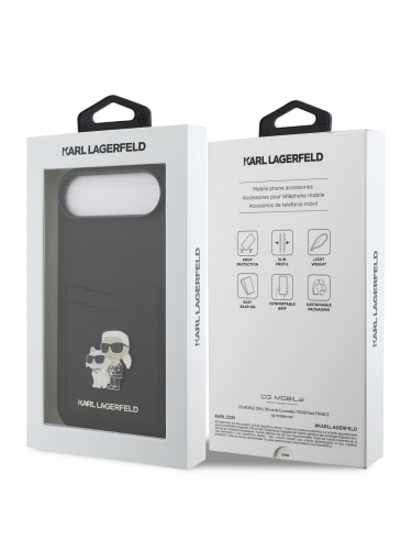 Karl Lagerfeld для iPhone Air чехол PU Saffiano NFT Karl & Choupette metal with Cardslot  Hard Black