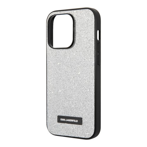 Чехол Lagerfeld Solid glitter Plaque logo Hard для iPhone 14 Pro Max, серебристый