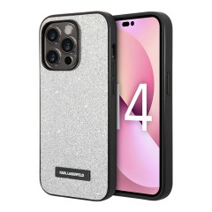 Чехол Lagerfeld Solid glitter Plaque logo Hard для iPhone 14 Pro Max, серебристый