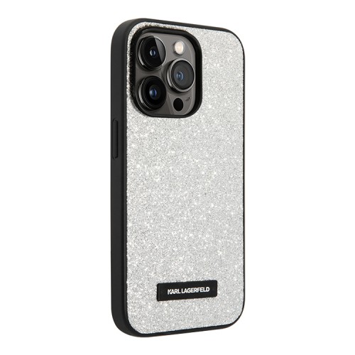 Чехол Lagerfeld Solid glitter Plaque logo Hard для iPhone 14 Pro Max, серебристый