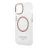 Чехол Guess Metal outline Hard для iPhone 14 Plus, прозрачный/золотой (MagSafe)