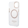 Чехол Guess Metal outline Hard для iPhone 14 Plus, прозрачный/золотой (MagSafe)