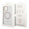 Чехол Guess Metal outline Hard для iPhone 14 Plus, прозрачный/золотой (MagSafe)