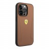 Кожаный чехол Ferrari Leather Stamped sides Hard для iPhone 14 Pro Max, коричневый