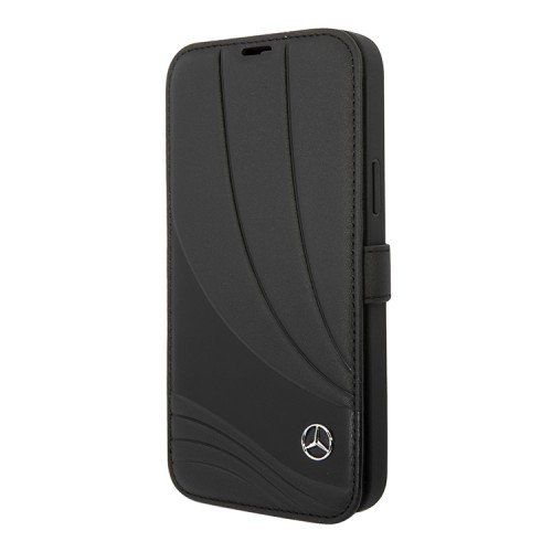 Кожаный чехол Mercedes Leather Wave III Booktype для iPhone 14 Pro Max, черный