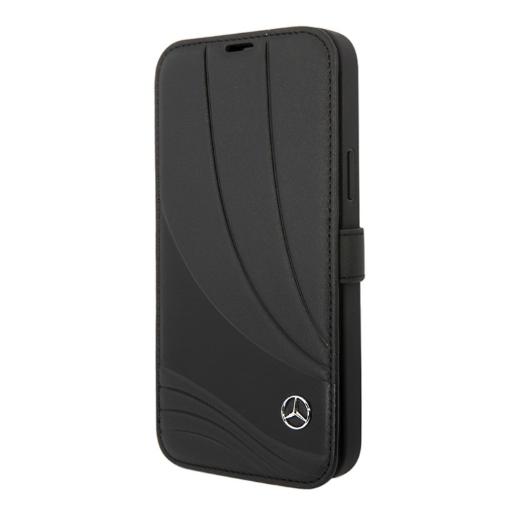 Кожаный чехол Mercedes Leather Wave III Booktype для iPhone 14 Pro Max, черный