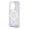 Чехол Guess Peony Glitter Hard для iPhone 14 Pro, фиолетовый/золотой (MagSafe)