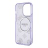 Чехол Guess Peony Glitter Hard для iPhone 14 Pro, фиолетовый/золотой (MagSafe)
