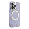 Чехол Guess Peony Glitter Hard для iPhone 14 Pro, фиолетовый/золотой (MagSafe)