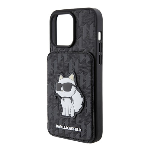 Lagerfeld для iPhone 15 Pro Max чехол Cardslot Stand PU Saffiano Monogram NFT Choupette Hard Black