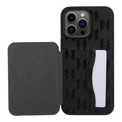 Lagerfeld для iPhone 15 Pro Max чехол Cardslot Stand PU Saffiano Monogram NFT Choupette Hard Black