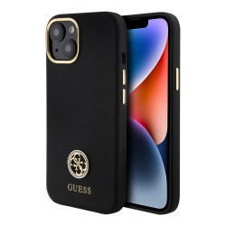 Guess для iPhone 15 Plus чехол Liquid silicone with 4G Diamond metal logo Hard Black