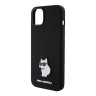 Karl Lagerfeld для iPhone 15 Plus чехол Liquid silicone NFT Choupette metal pin Hard Black