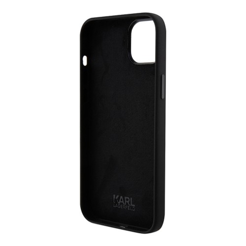 Karl Lagerfeld для iPhone 15 Plus чехол Liquid silicone NFT Choupette metal pin Hard Black