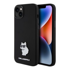 Karl Lagerfeld для iPhone 15 Plus чехол Liquid silicone NFT Choupette metal pin Hard Black