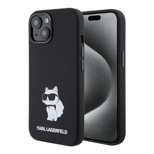 Karl Lagerfeld для iPhone 15 чехол Liquid silicone NFT Choupette Hard Black