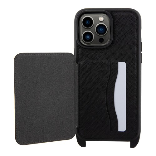 Karl Lagerfeld для iPhone 14 Pro Max чехол Crossbody cardslot PU Saffiano NFT Karl&Choup Metal Hard Black