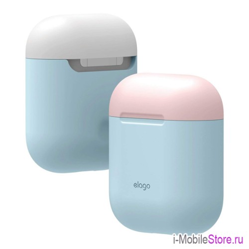 Чехол Elago Silicone DUO для AirPods 1/2, Pastel Blue с крышками Pink и White