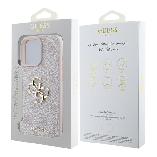 Guess для iPhone 16 Pro чехол PU кожа 4G Big metal logo Pink