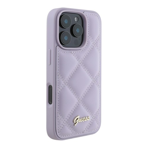 Guess для iPhone 16 Pro чехол PU Quilted with Script metal logo Hard Light Purple
